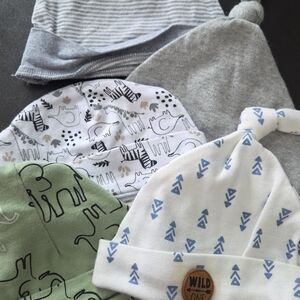 Kids Beanie Set - Gray, Green, White